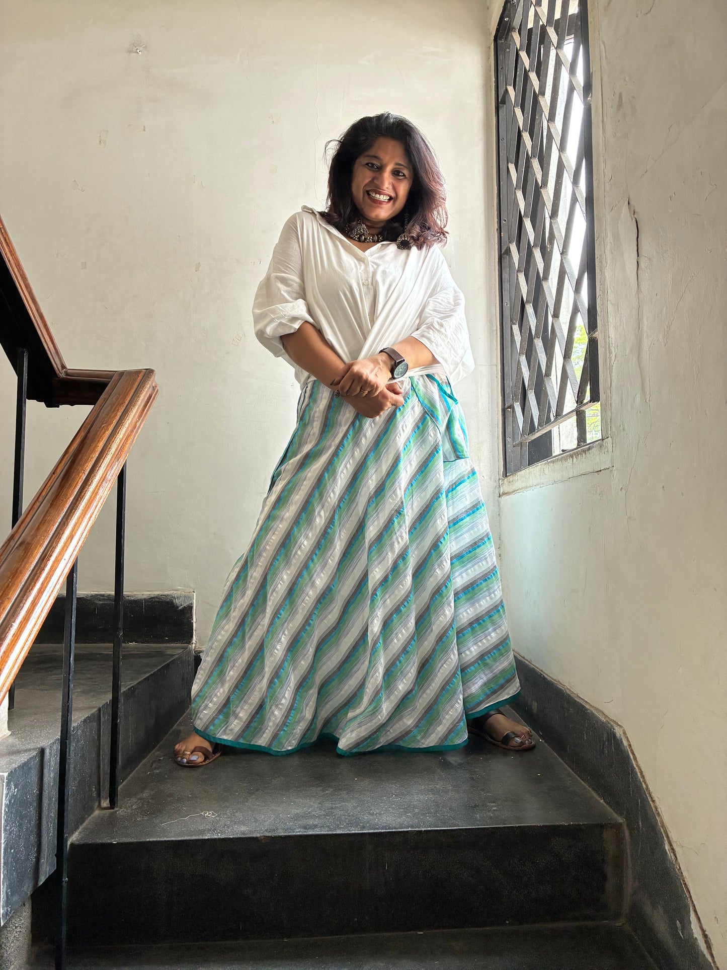 Seersucker flared skirt
