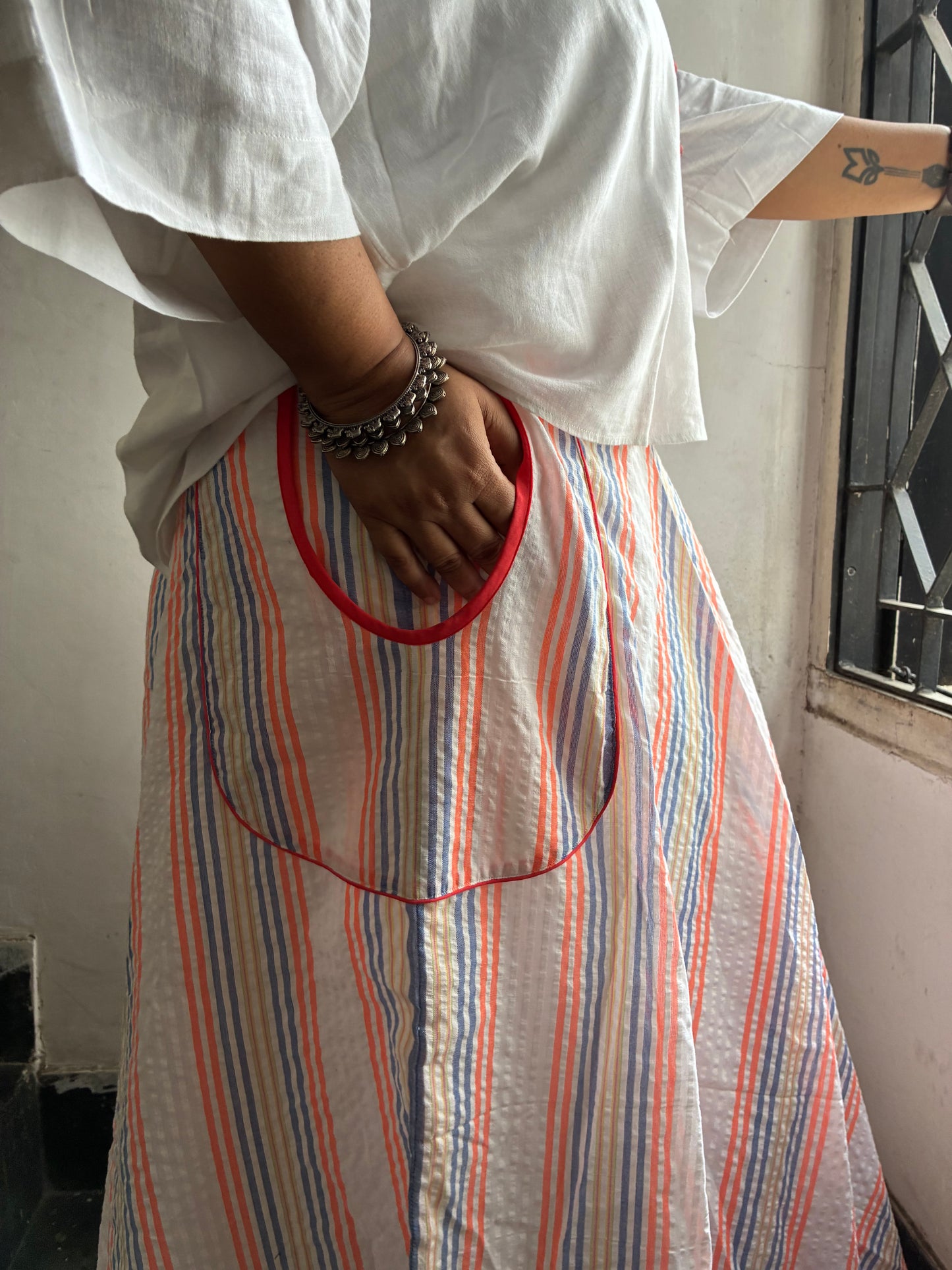 Seersucker flared skirt