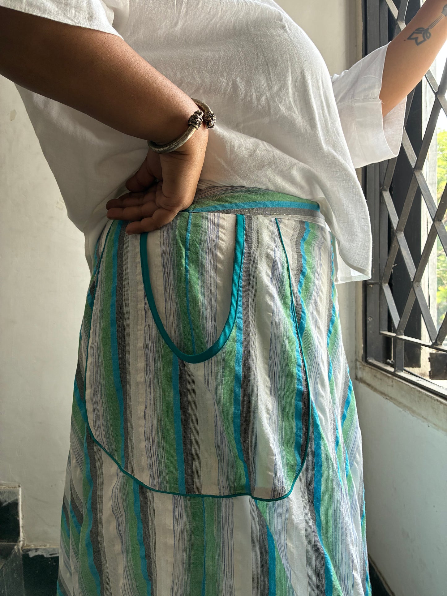 Seersucker flared skirt