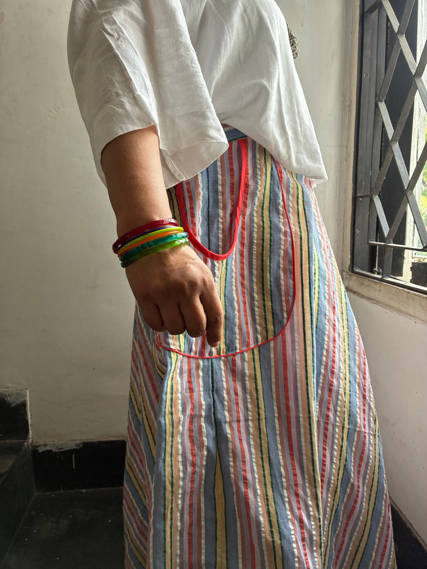 Seersucker flared skirt